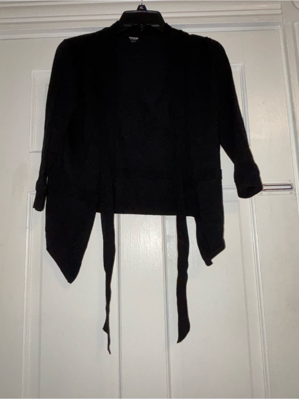 Premise Black Open-Front Drape Cardigan with Front Ties